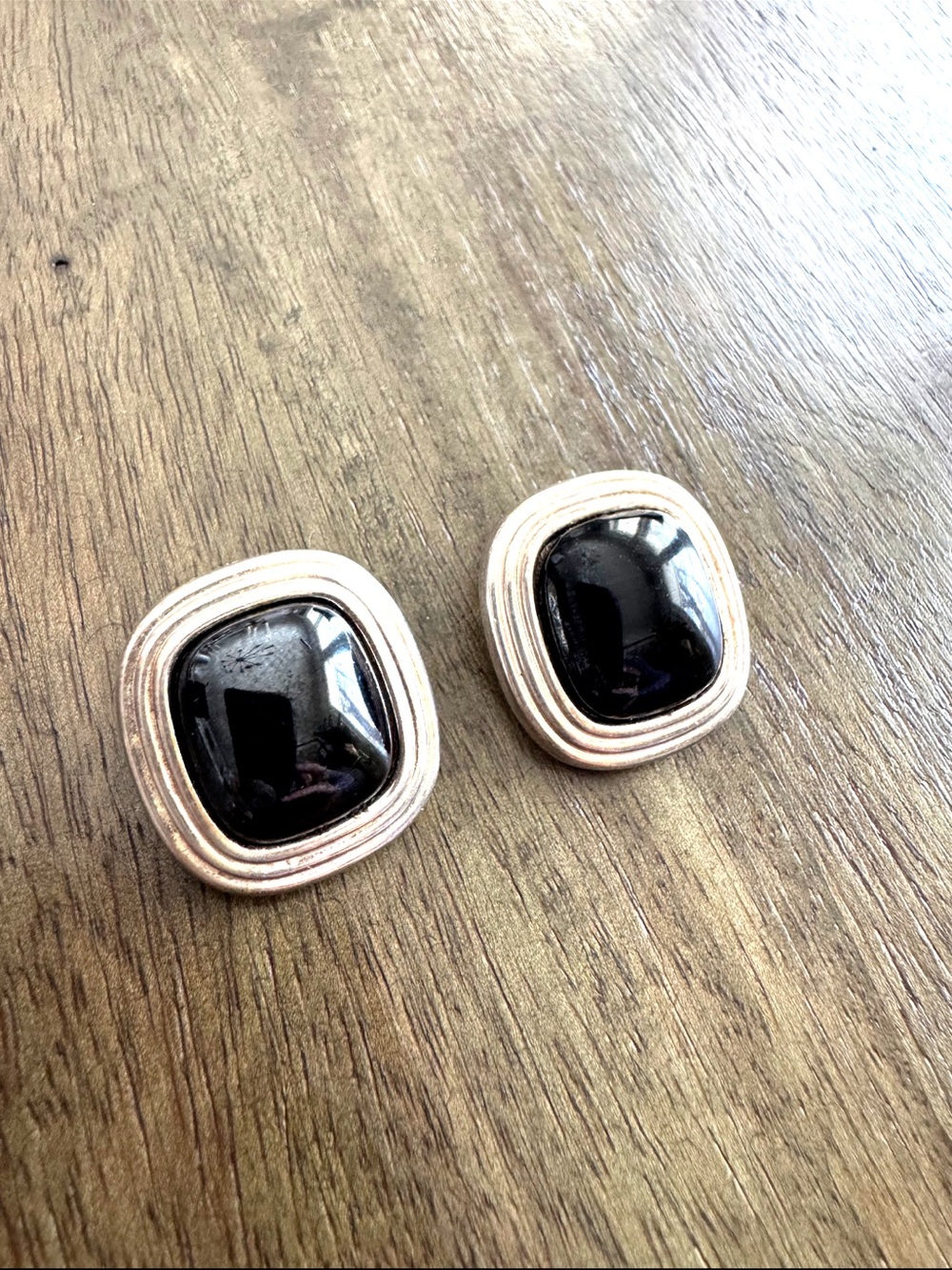 Vintage Christian Dior Silver Tone Black Cabochon Clip On Earrings